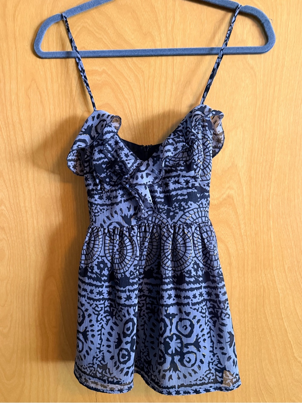 Kirra Grey and Black Printed Spaghetti Strap Camisole with Metallic Gold Accents